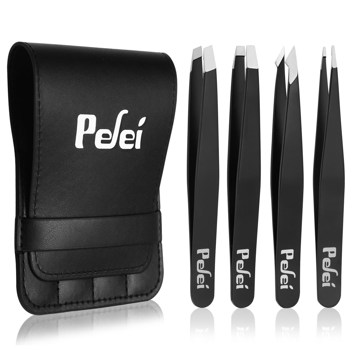 Pefei Tweezers Set in black case highlights precise eyebrow grooming.