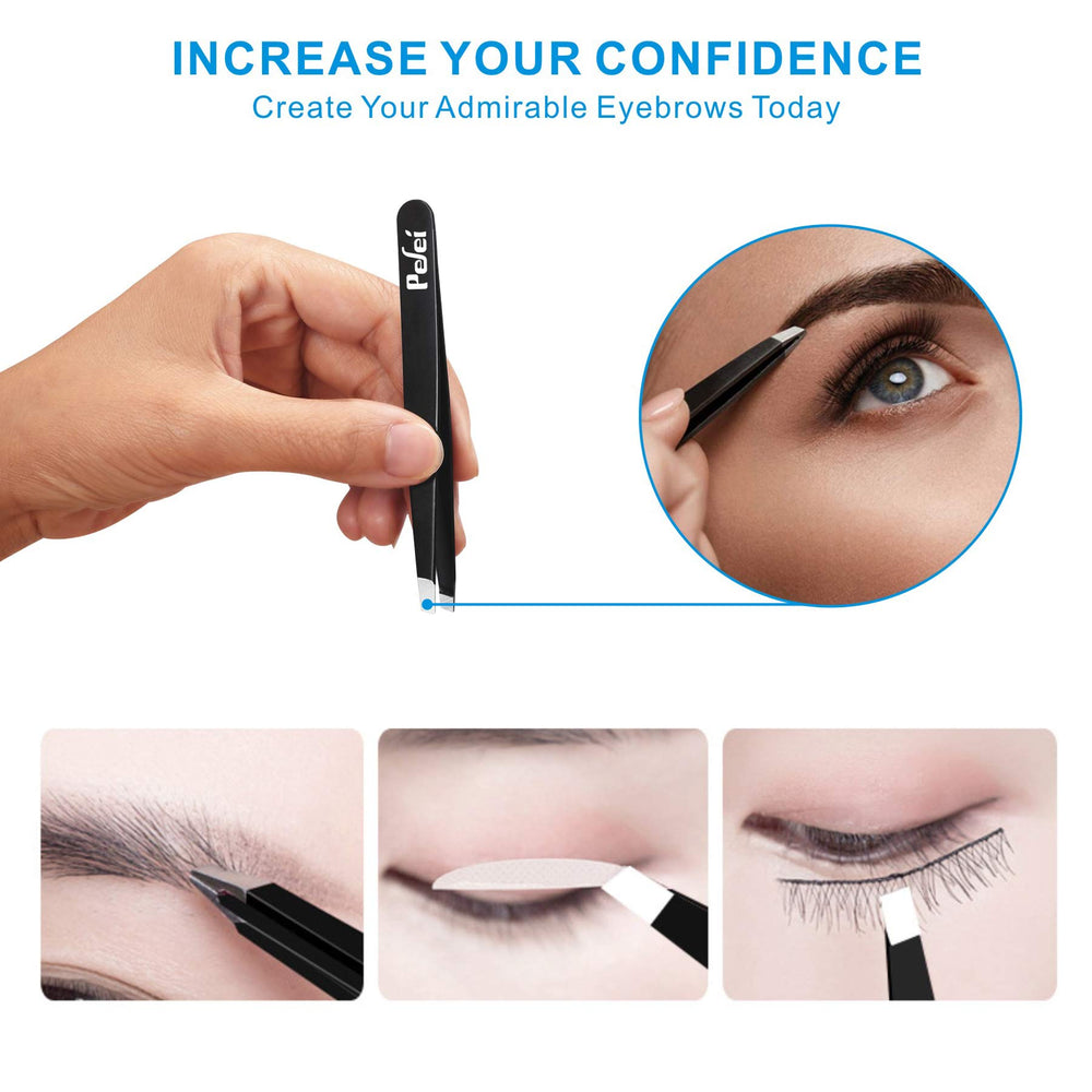 Pefei slant tweezers provide aligned, controlled brow shaping.
