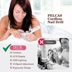PEL CAS cordless nail file USB charging enables travel-friendly nail care.