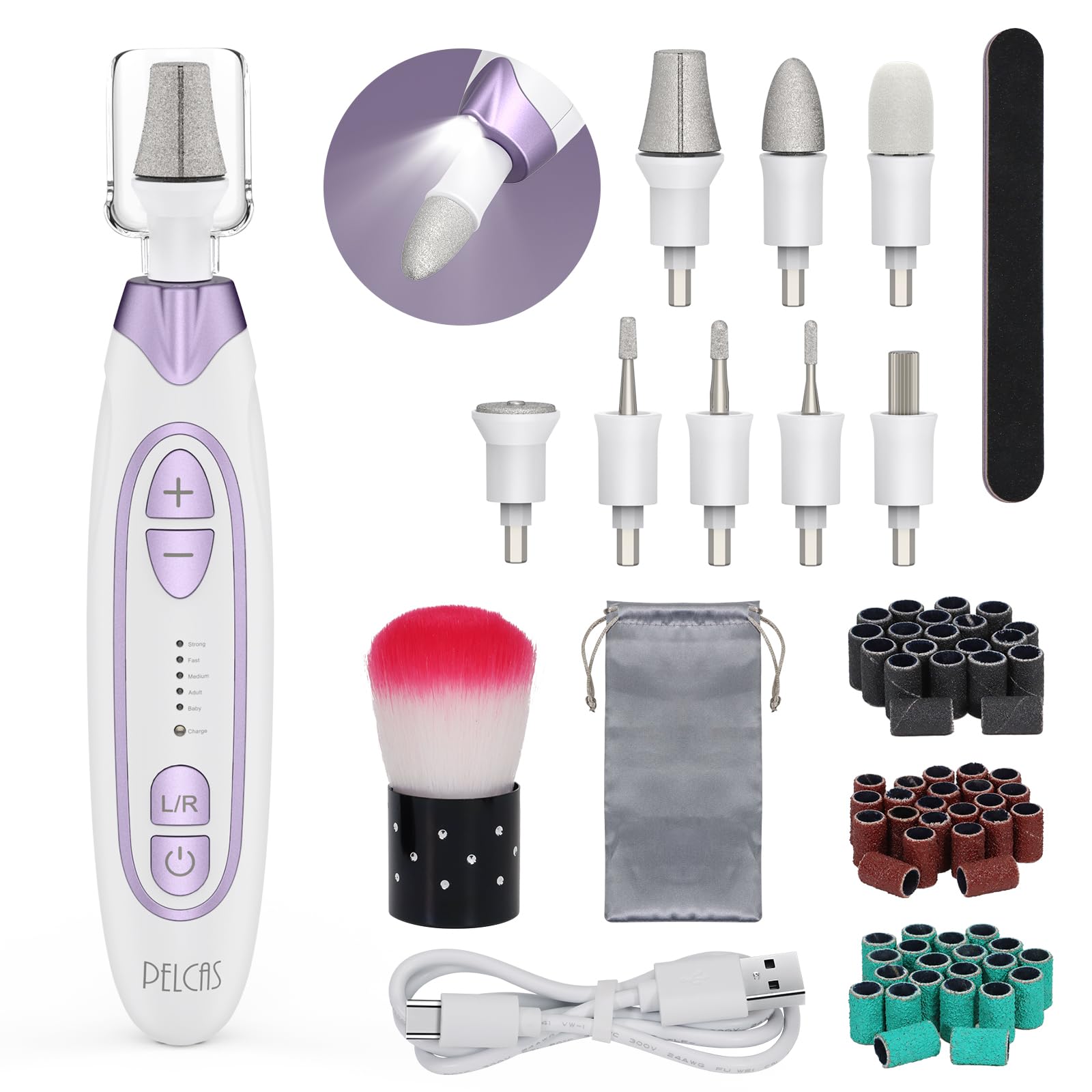 PELCA S electric toenail grinder kit, with LED light for precise at-home nail care.
