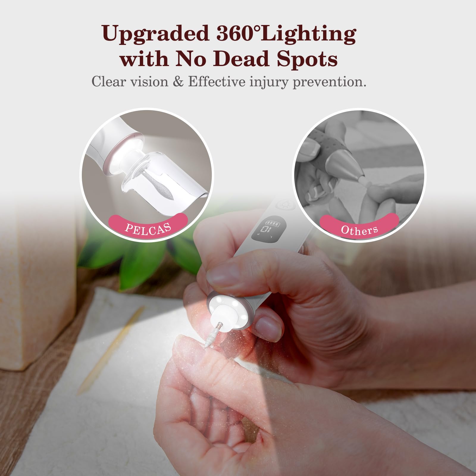 PEL CAS ergonomic pen-design nail drill fits comfortably in hand for long sessions.
