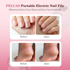 PEL CAS nail drill LCD display shows speed and battery for controlled grooming.