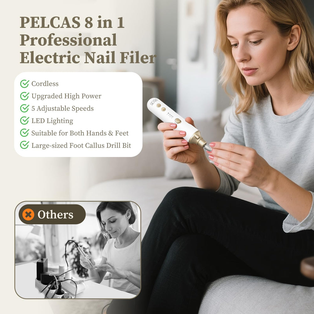 PELCA S pen shaped nail file with LED light for easy grip.