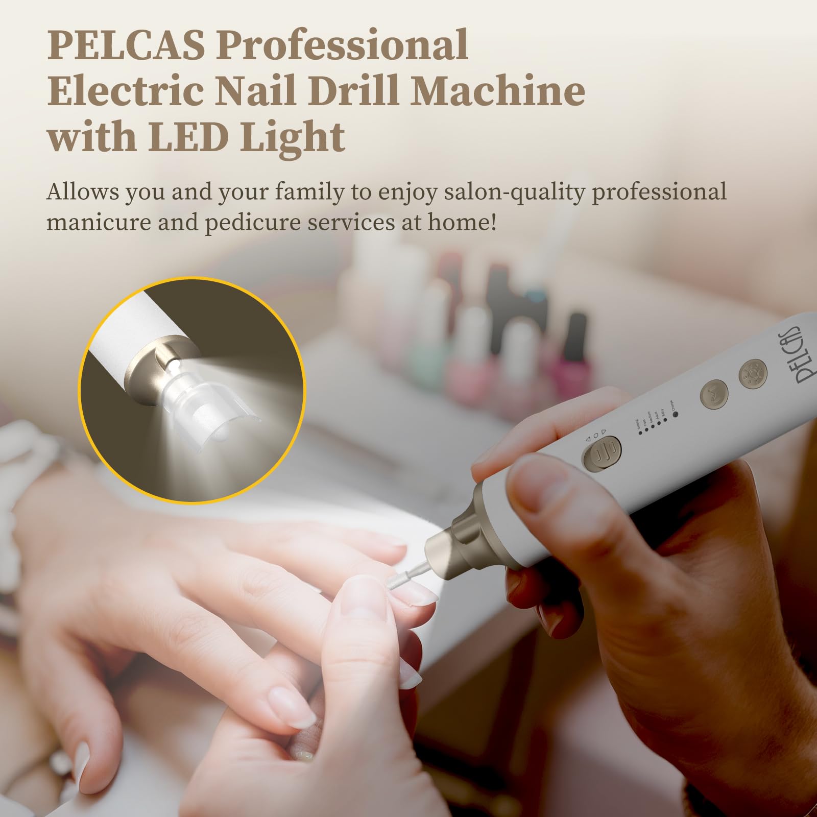 PELCA S travel ready manicure kit for cordless polishing on the go.