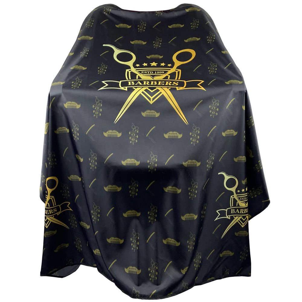 Pelocapa barber cape large 63x56 provides full coverage for standing or seated clients.