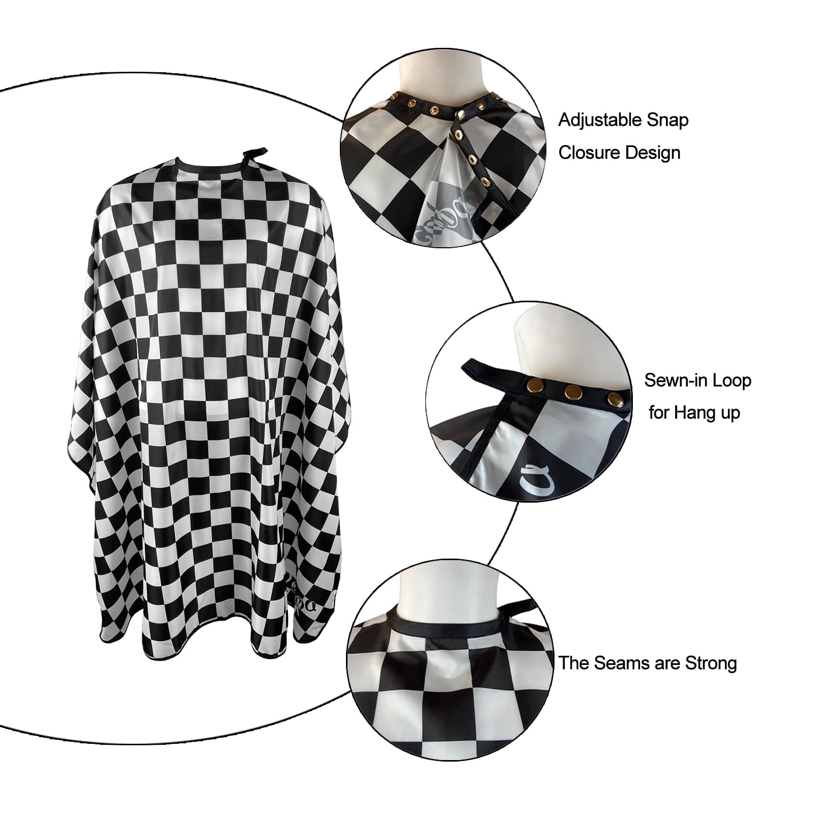 Pelocapa barber cape waterproof layer keeps clients dry during cuts and washes.