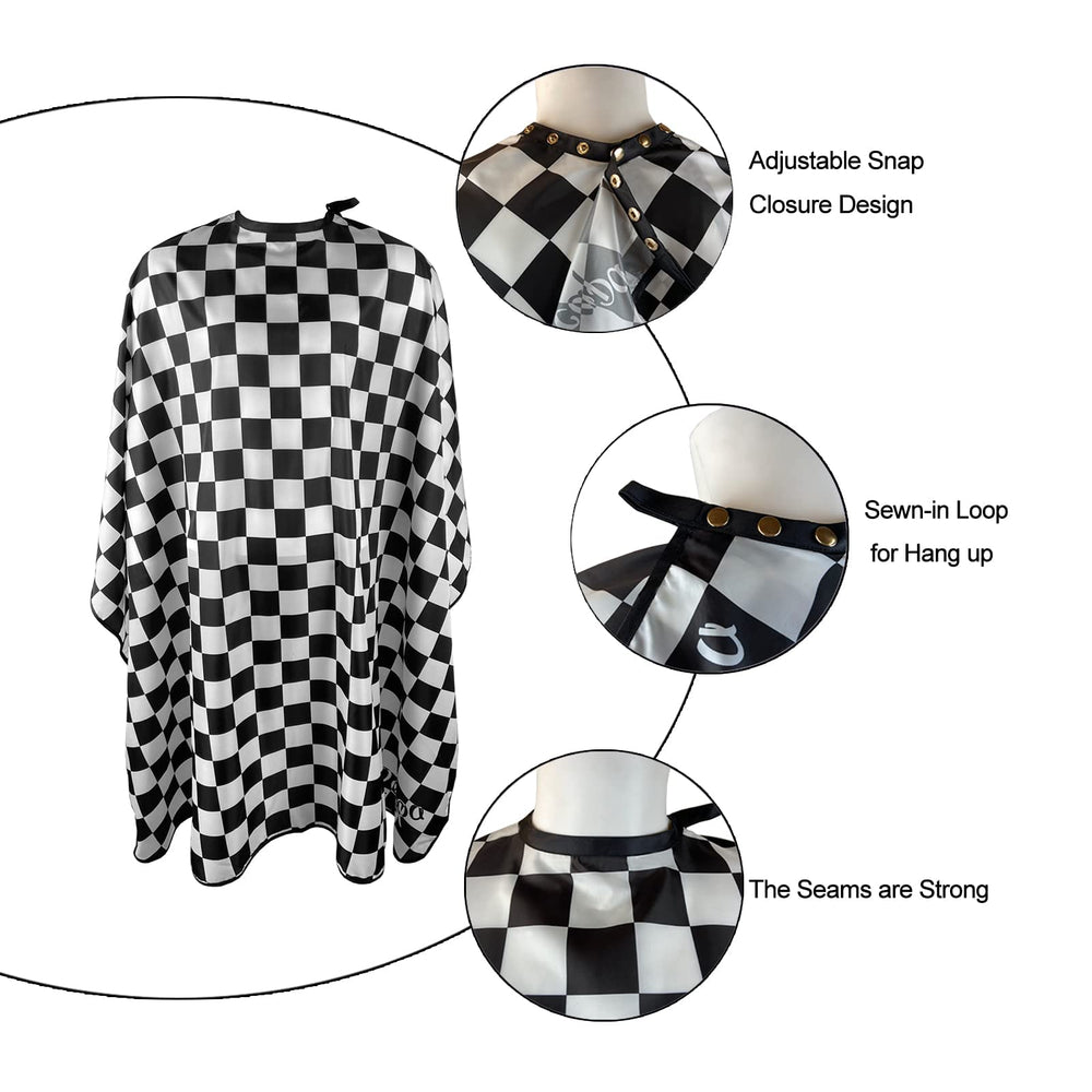 Pelocapa barber cape waterproof layer keeps clients dry during cuts and washes.