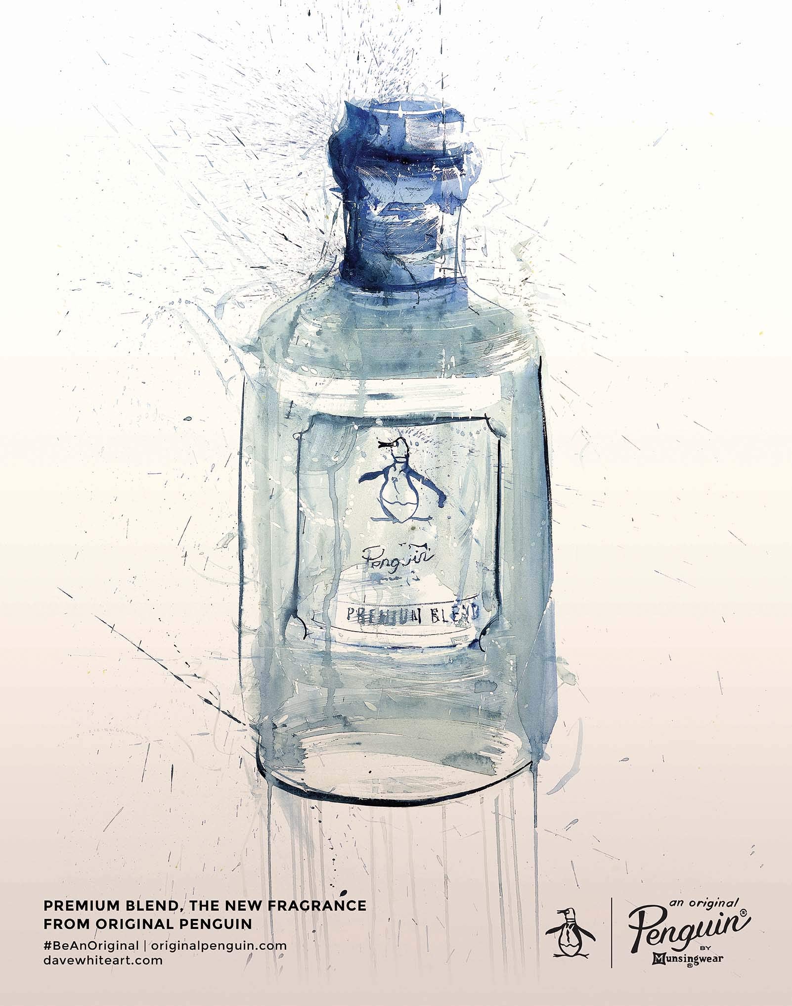 Penguin Original Premium Blend bottle close up shows engraved logo and premium quality