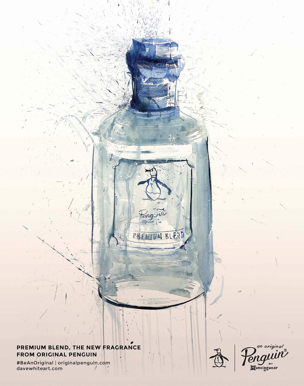 Penguin Original Premium Blend bottle close up shows engraved logo and premium quality