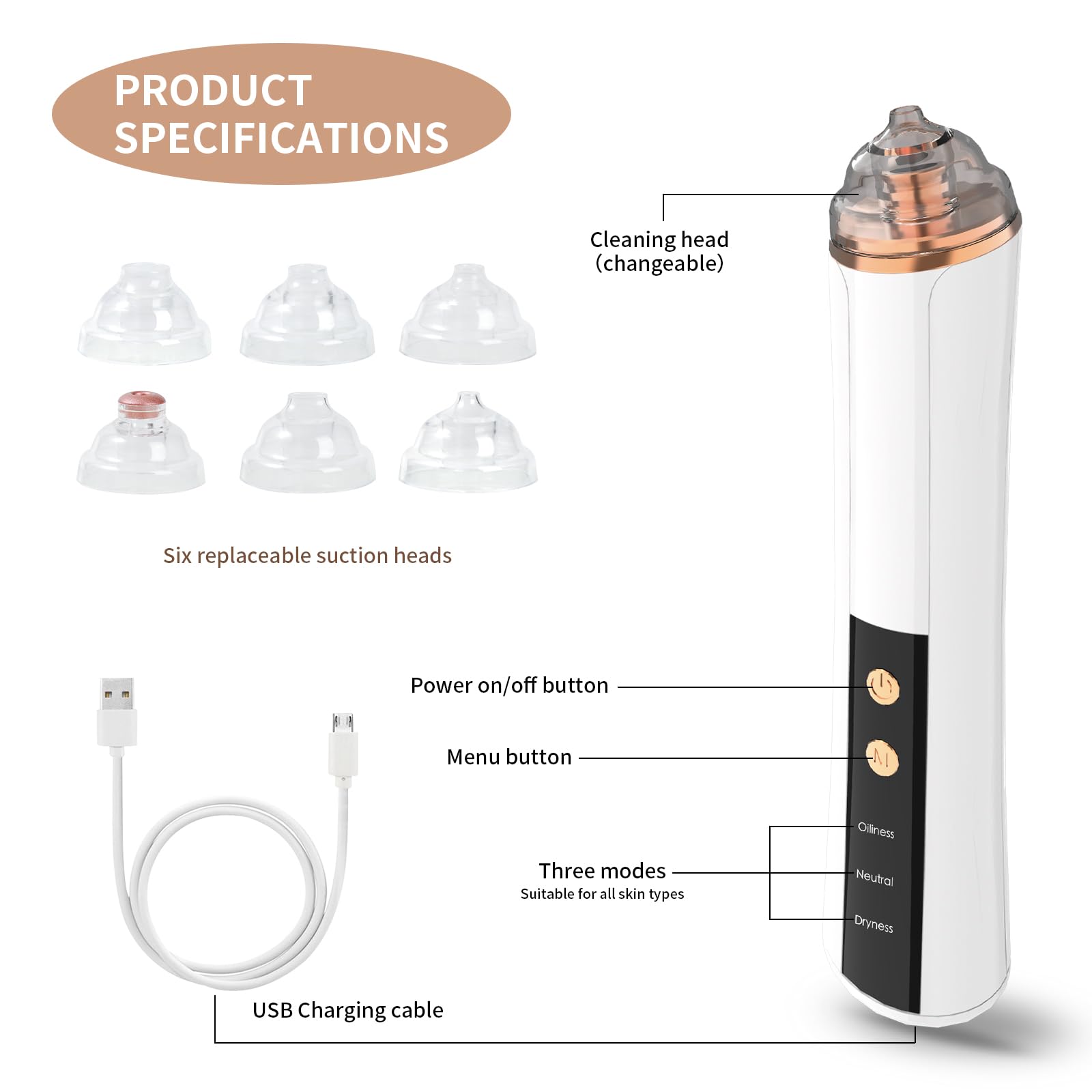 PENSVOX Blackhead Remover display shows suction and battery status for easy use.