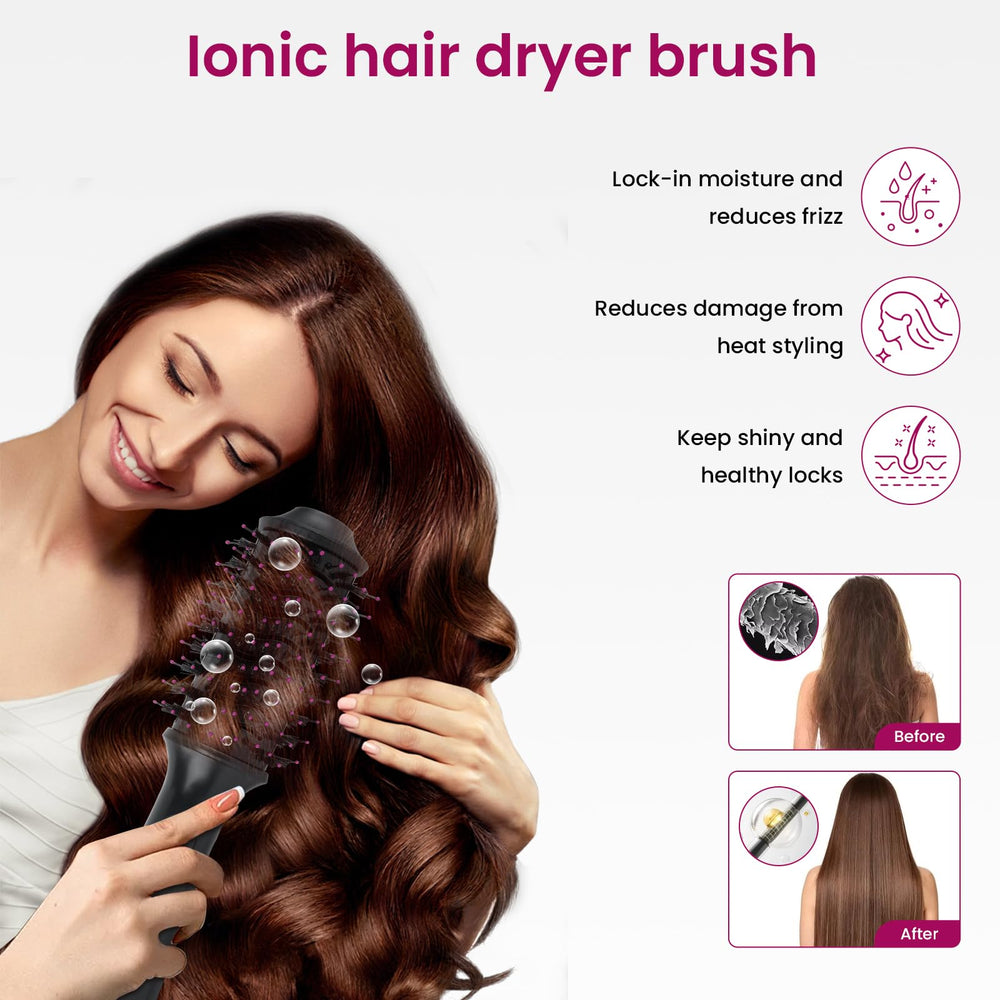 PENUIO hair dryer brush ceramic titanium barrels ensure even heat