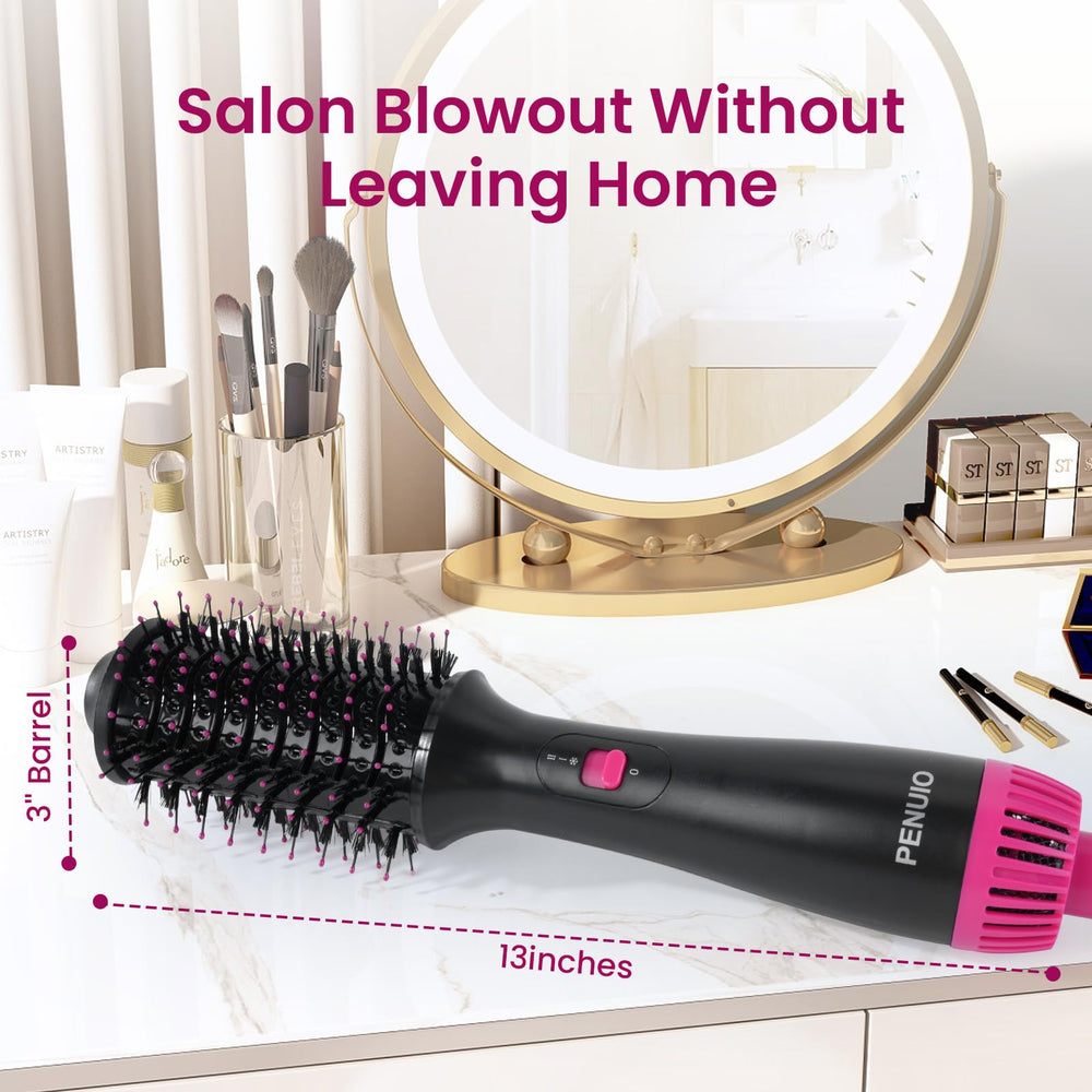 PENUIO hair dryer brush nylon bristles detangle with minimal tug while drying