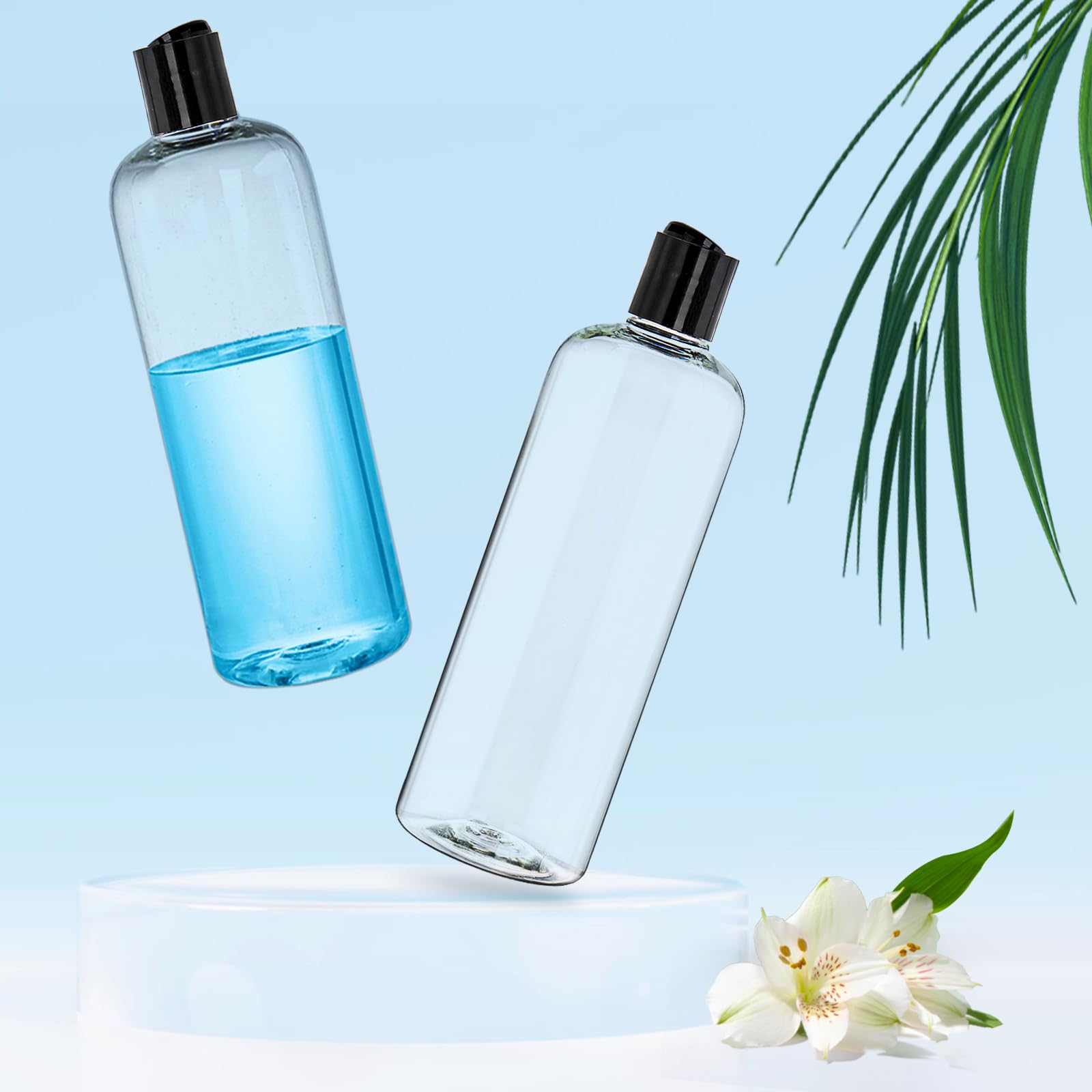 Peohud clear bottles ideal for shampoo, lotion, and body wash.