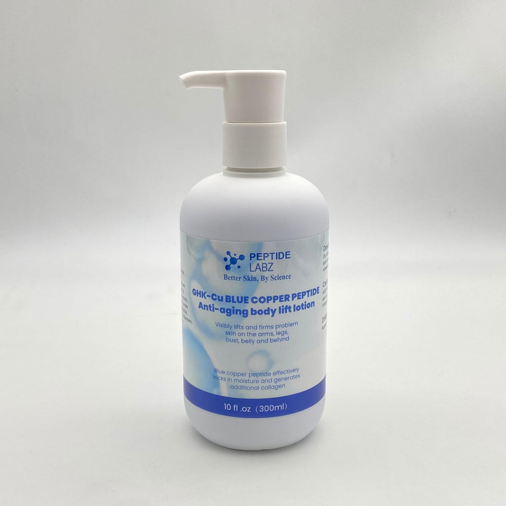 PeptideLabz copper peptide body lotion elastic texture for comfortable daily care.