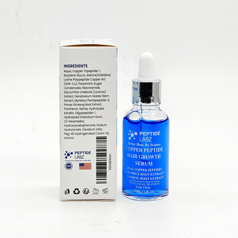 PeptideLabz Hair thickness appearance closeup suggests thicker-looking hair over time.
