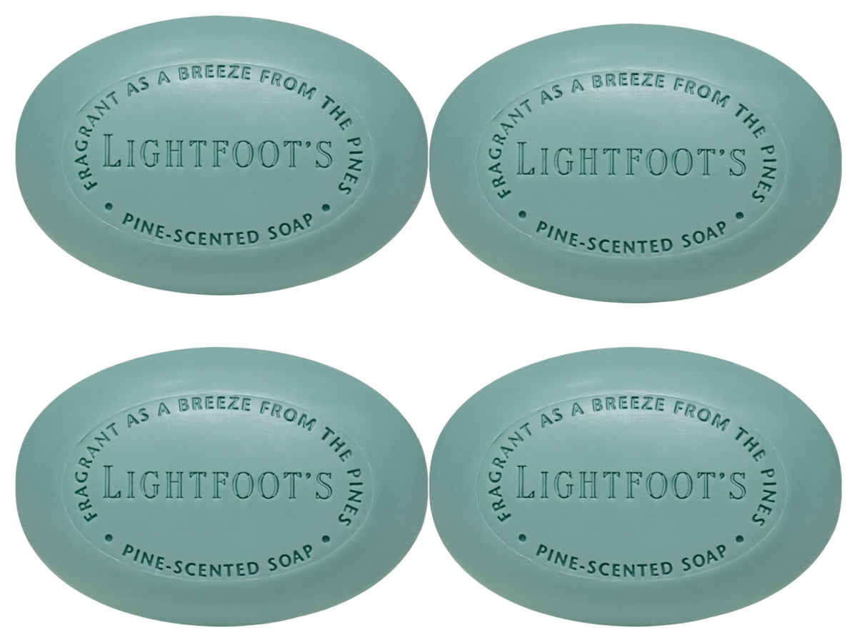 Perdy Good Lightfoot Pine Soap four-bar pack front view for pine-scented cleansing.