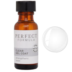Perfect Formula Clear Gel Coat bottle shows a keratin-powered strengthener for healthier-looking nails.