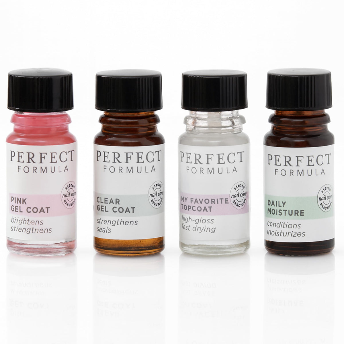 Perfect Formula Nail Essentials Kit Pink Gel Coat strengthens nails with natural glow