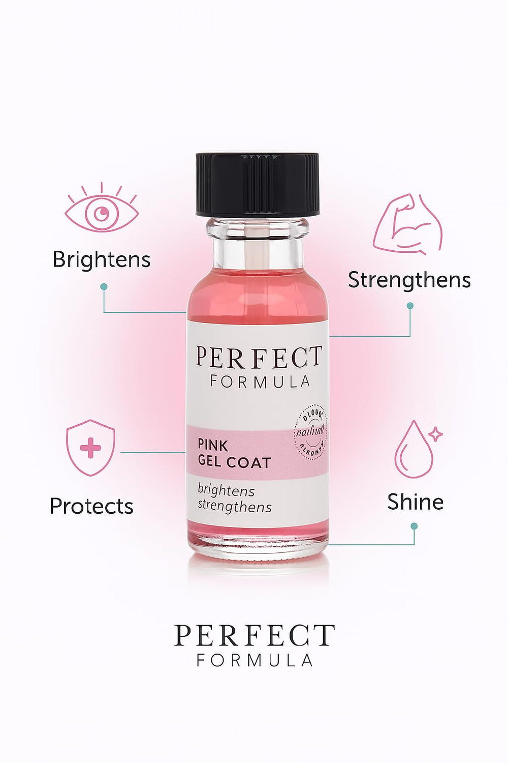 Perfect Formula Pink Gel Coat nails with a glossy pink finish and chip-resistant shine.