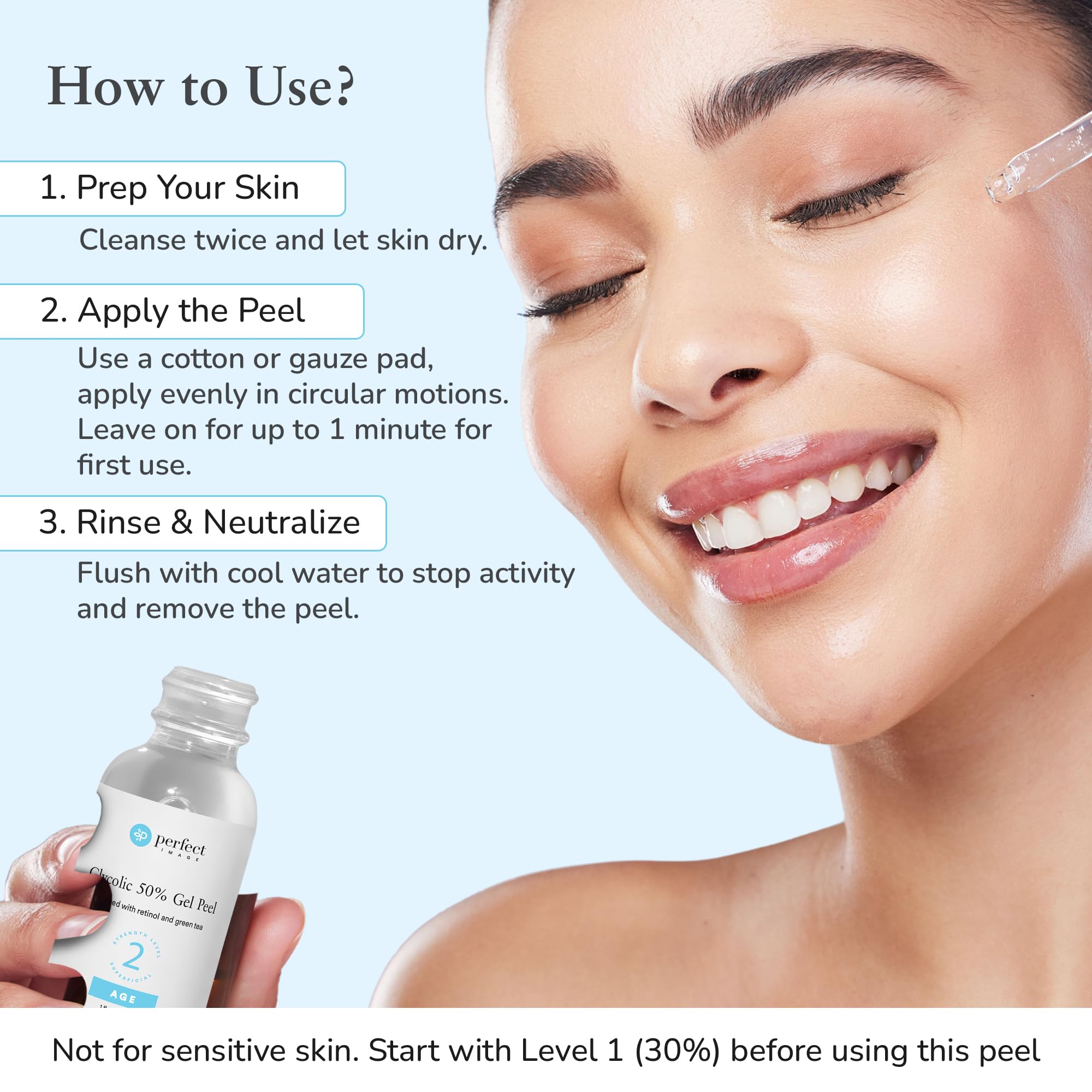 Perfect Image Glycolic 50% Gel Peel retinol ingredient suggests improved elasticity.
