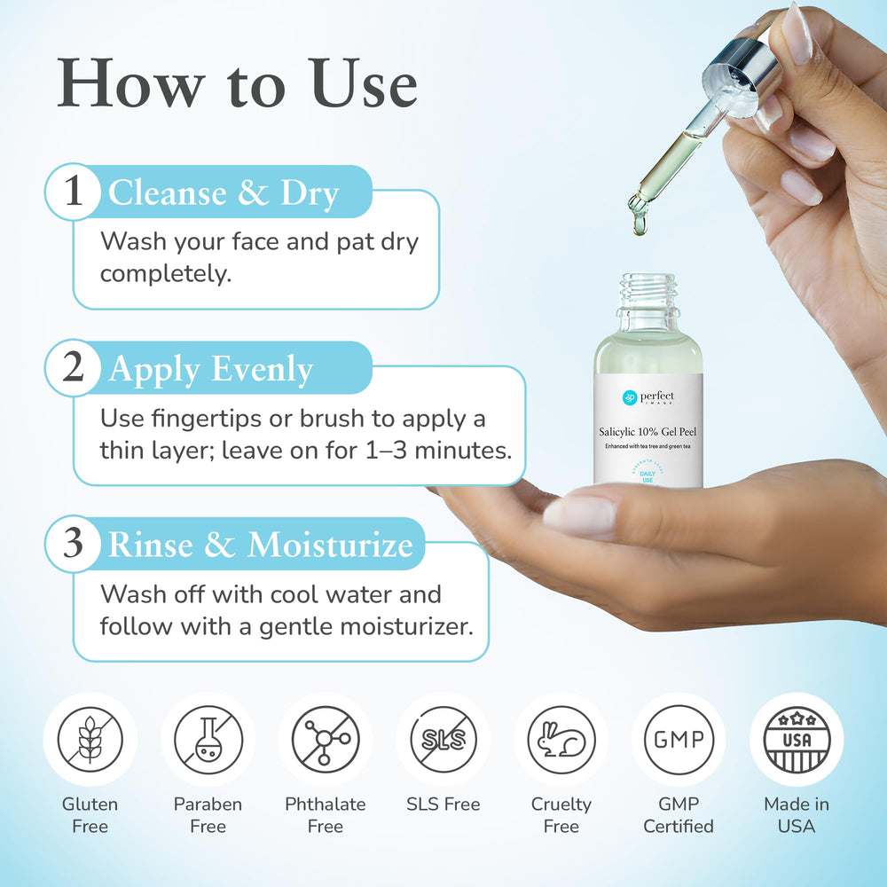 Perfect Image Salicylic 10% Gel Peel ingredients tea-tree green-tea nourish skin.