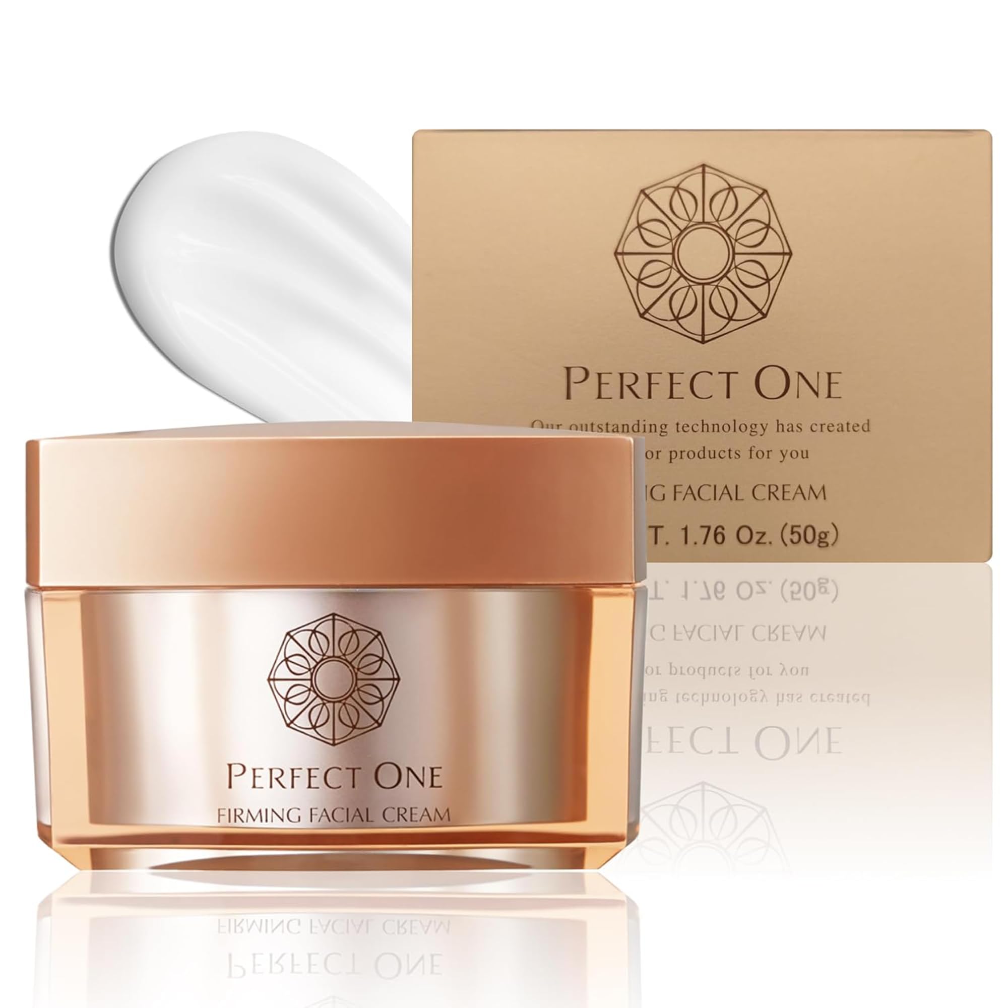 PERFECT ONE Firming Face Cream tube closeup showing silky, hydrating texture.