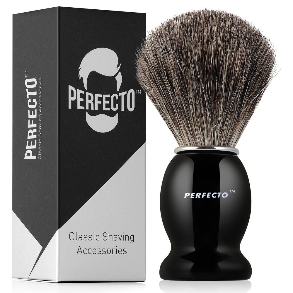 Perfecto shaving brush with ultra-soft synthetic bristles for comfortable daily use.