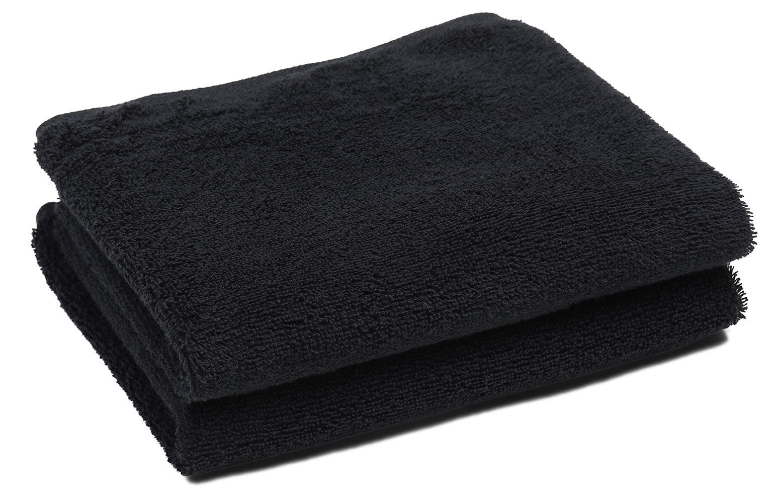 PERFEHAIR Black Salon Towels 16x27 close-up shows plush cotton fibers for high absorbency.