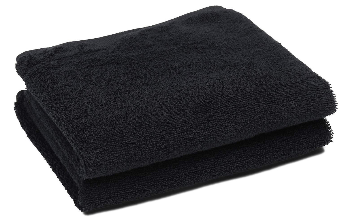 PERFEHAIR Black Salon Towels 16x27 close-up shows plush cotton fibers for high absorbency.