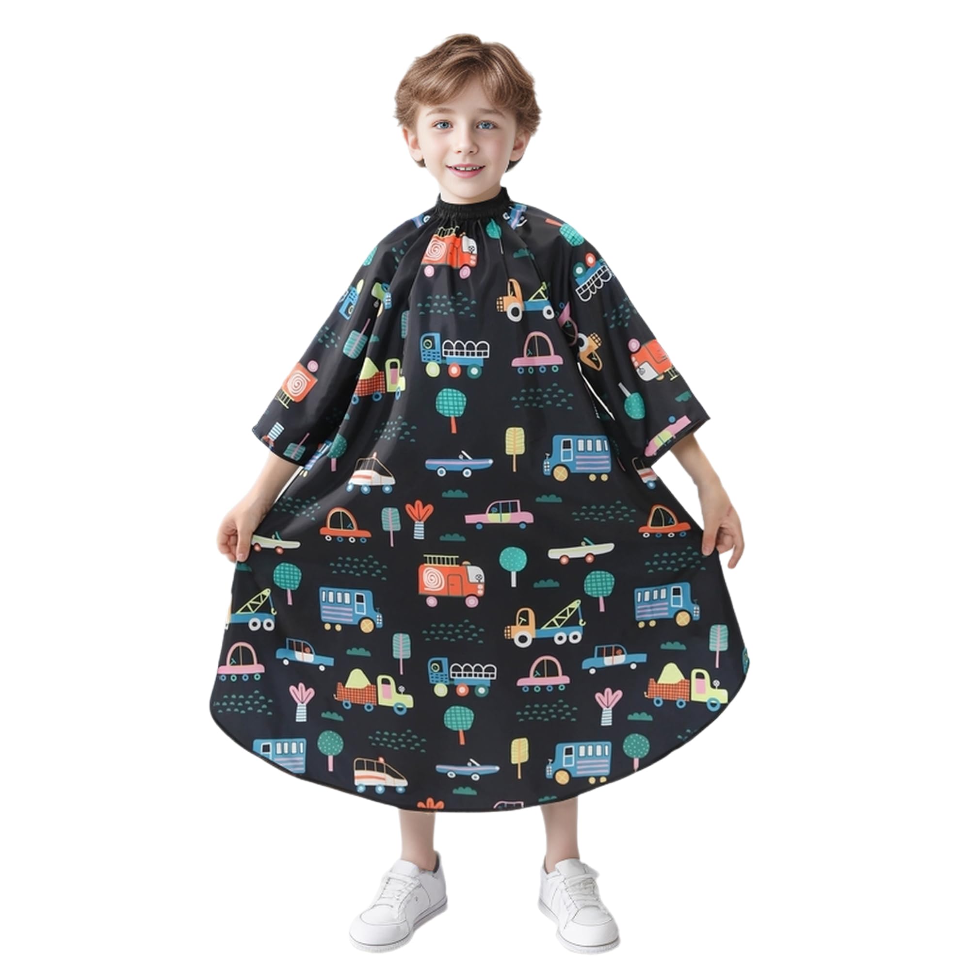 Perfehair Kids Cape Cars Print—mess-free haircuts at home with playful design.