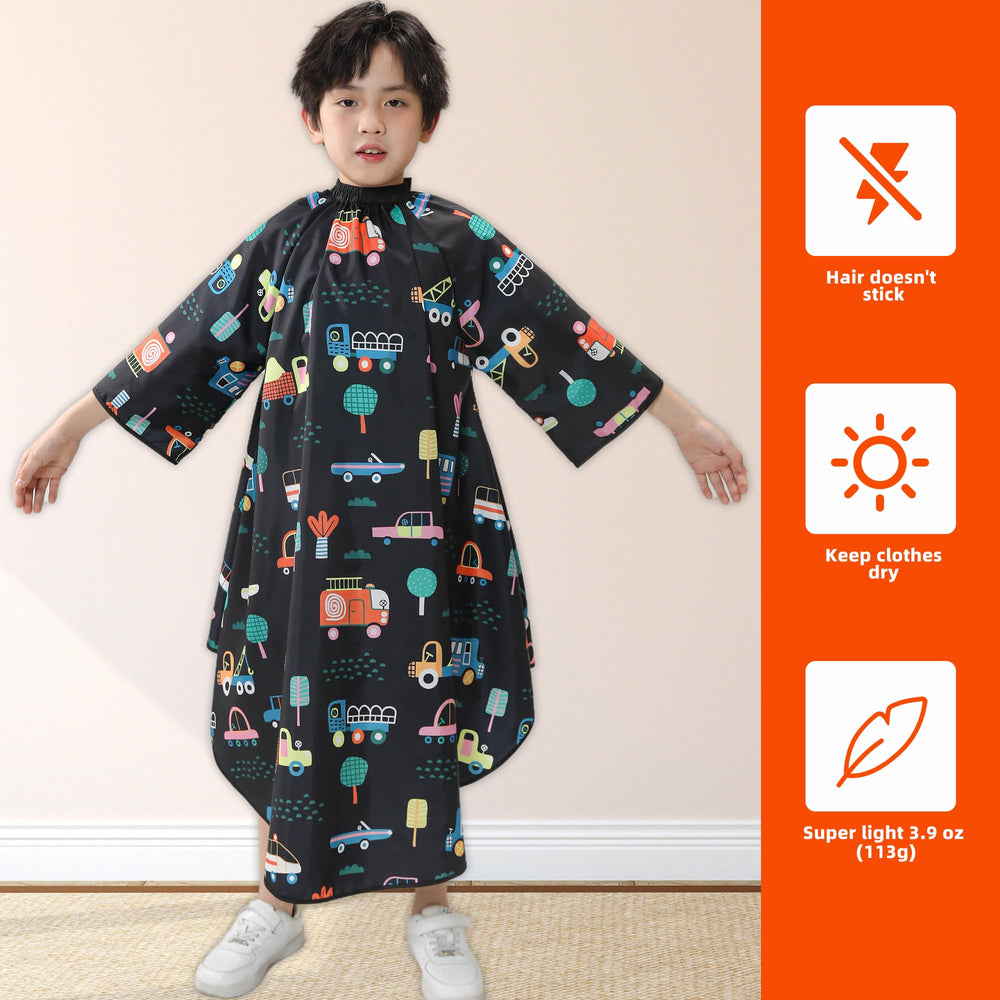 Perfehair Kids Cape Sleeves—arm coverage keeps clothes clean during haircuts.