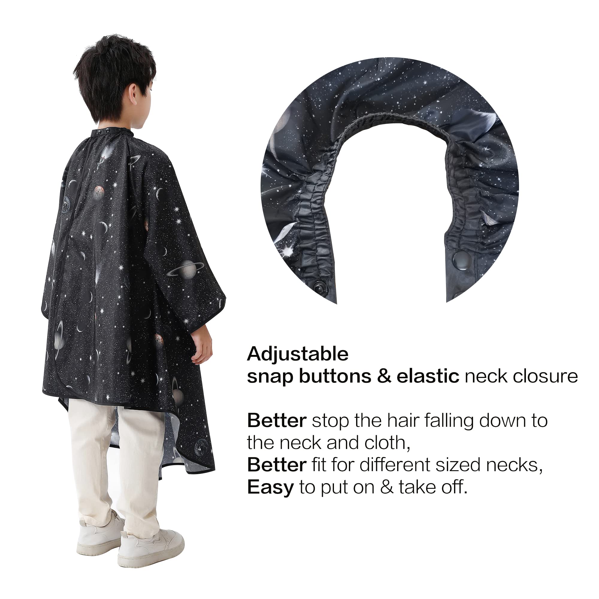 PERFEHAIR kids cape demonstrates sleeves that allow play during trimming.