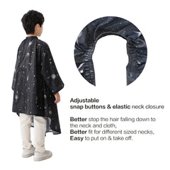 PERFEHAIR kids cape demonstrates sleeves that allow play during trimming.