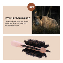 PERFEHAIR natural wood handle round brush emphasizes comfortable grip during styling