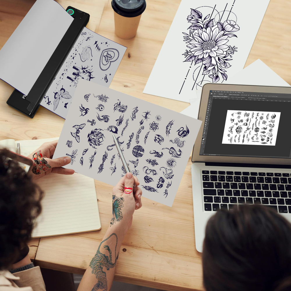 PeriPage P90 compact-size image showcases featherweight design for travel-ready tattoo work.