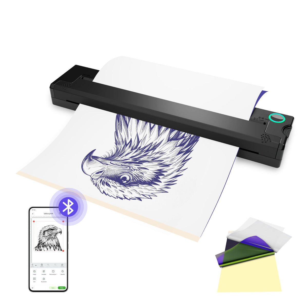 PeriPage P90 front view highlights compact design for easy, on-the-go stencil printing.