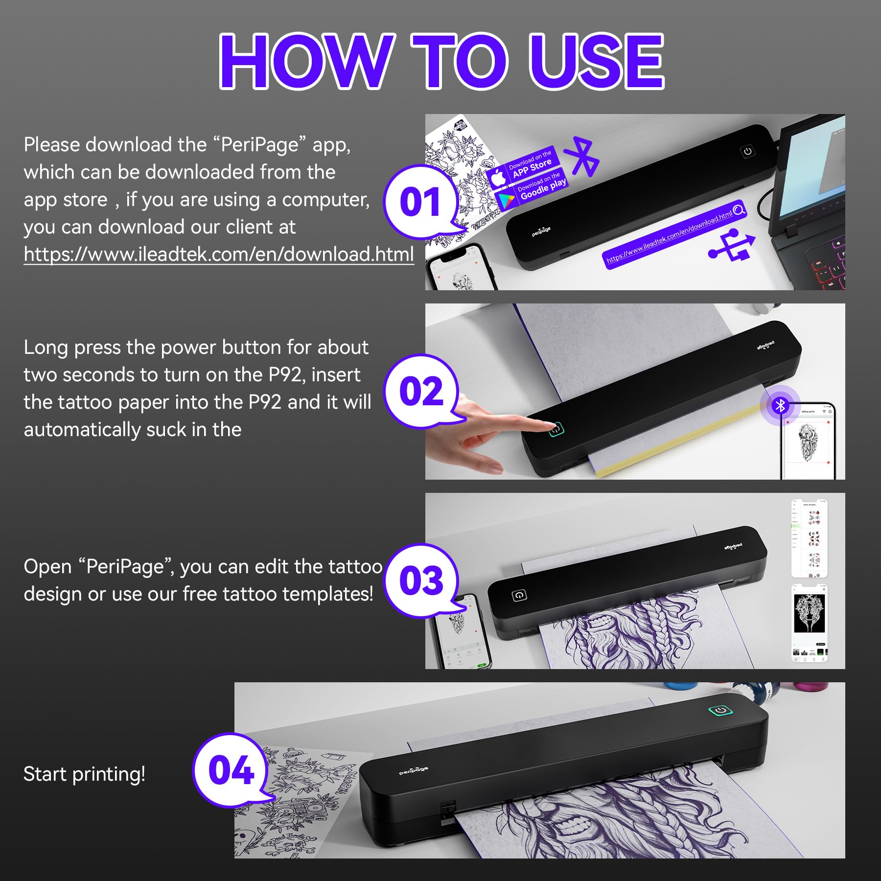 PeriPage P92 stencil-paper-in-use highlights inkless printing with clean, precise stencil results