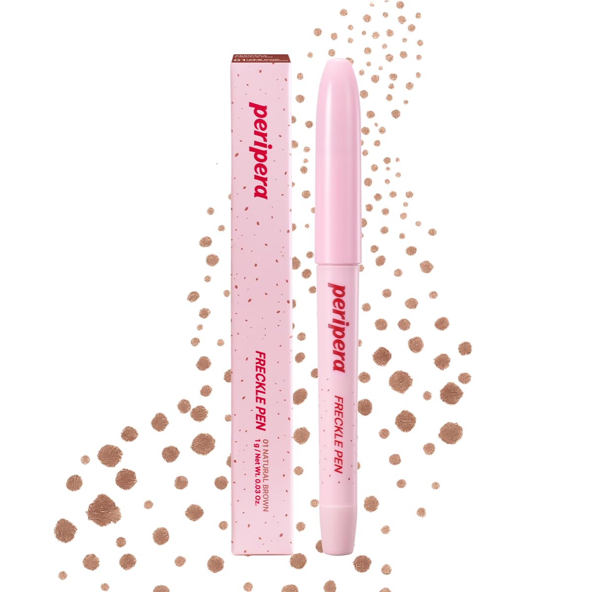 Peripera Freckle Pen natural brown swatch showing sun-kissed freckles for natural finish