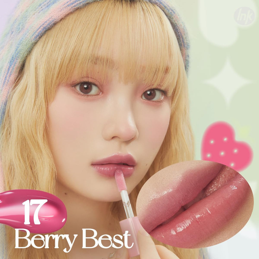 Peripera Ink Glasting Lip Gloss Berry Best on lips for long-lasting shine.