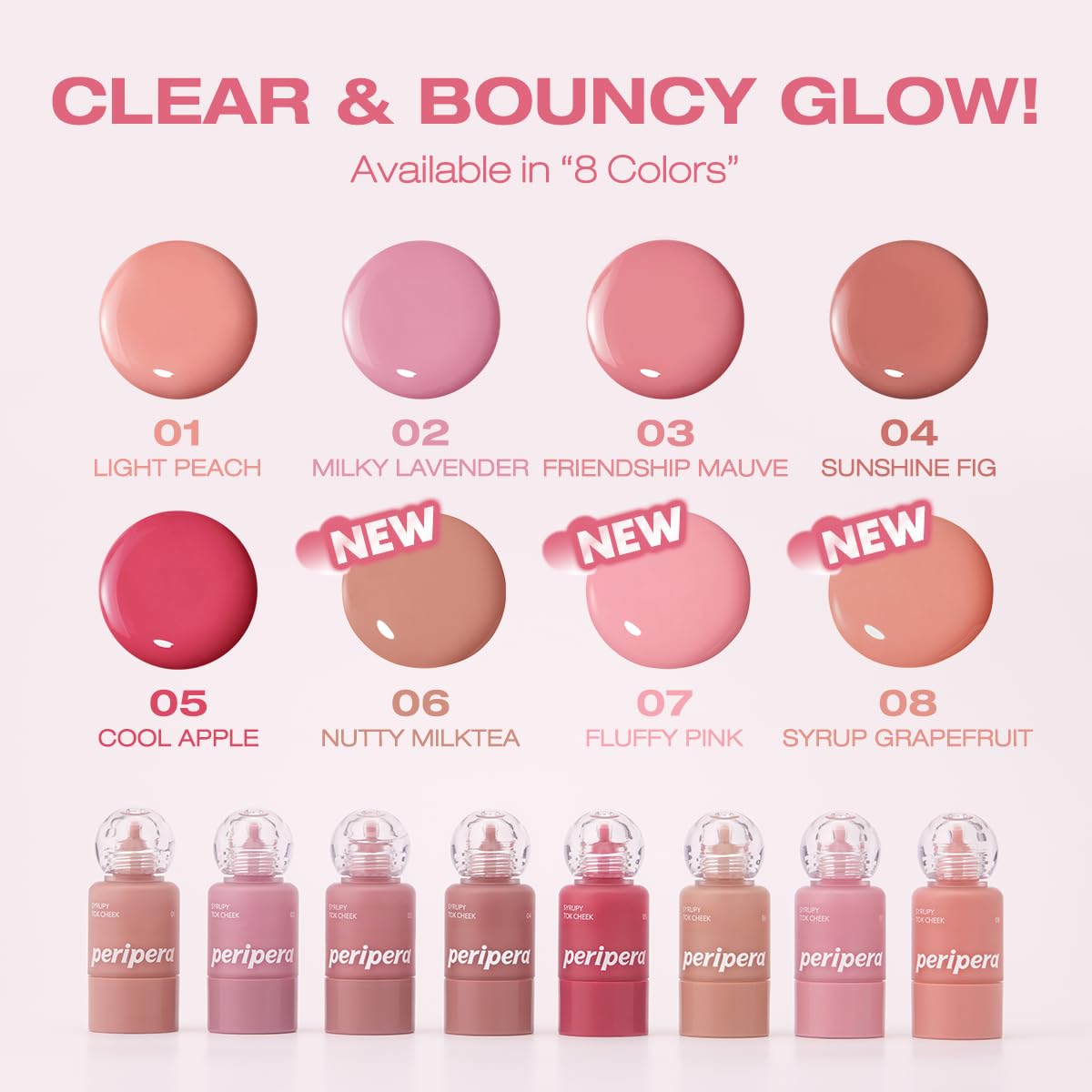 Peripera Syrupy Tok Cheek 5-shades swatches show buildable, juicy color range.