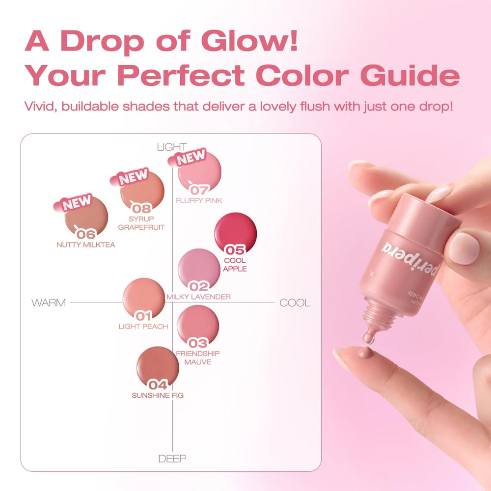 Peripera Syrupy Tok Cheek liquid glow application close-up with glossy finish.