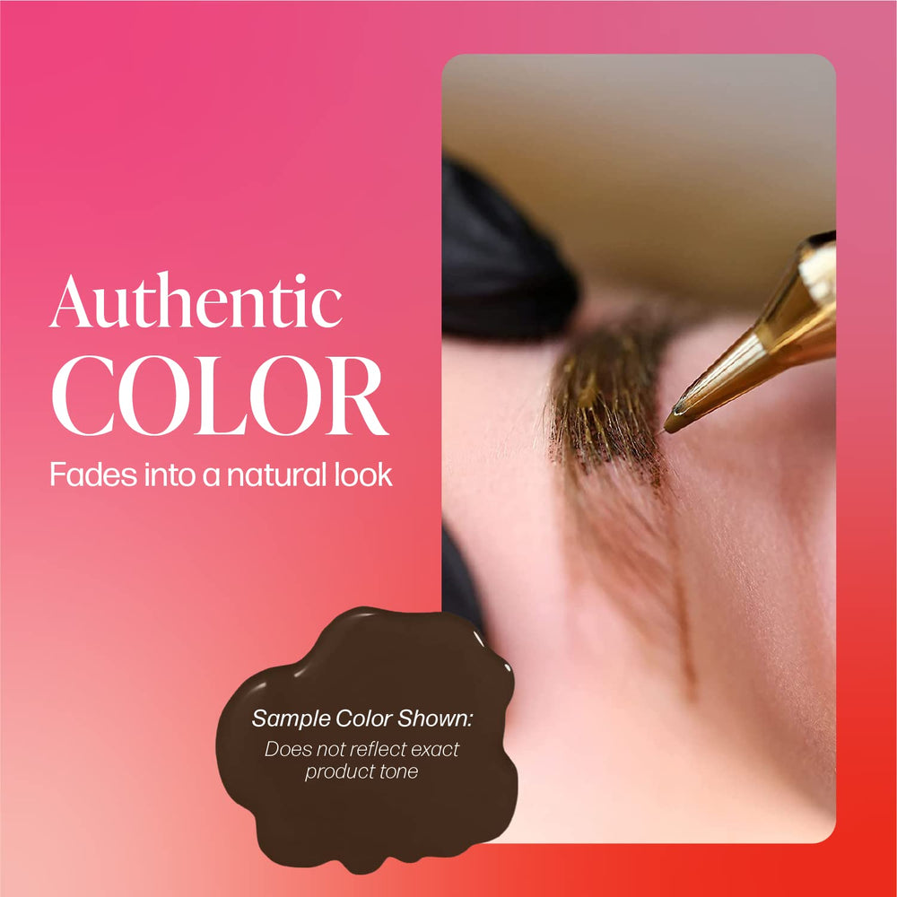 Perma Blend Forest Brown skin swatches illustrate neutral medium brown shade for permanent makeup