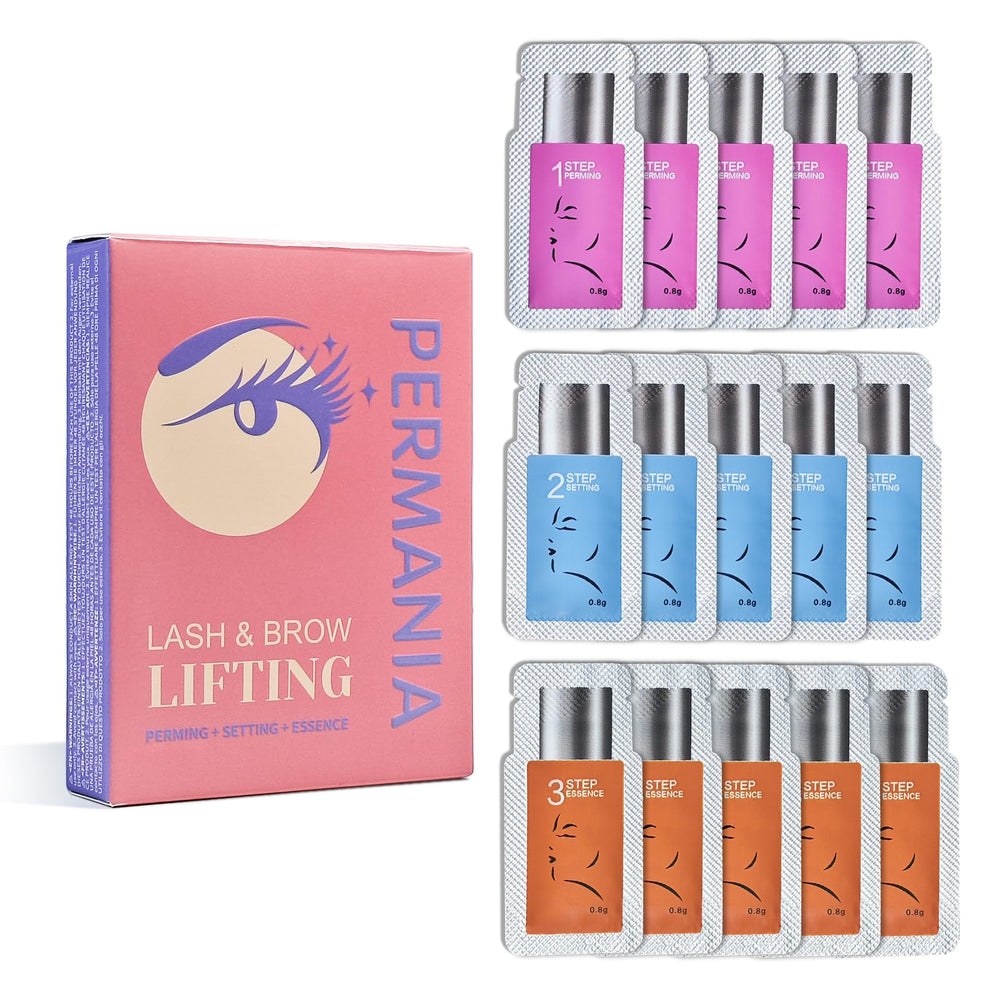 PERMANIA eyelash lift kit packaging with disposable sachets for hygienic treatments