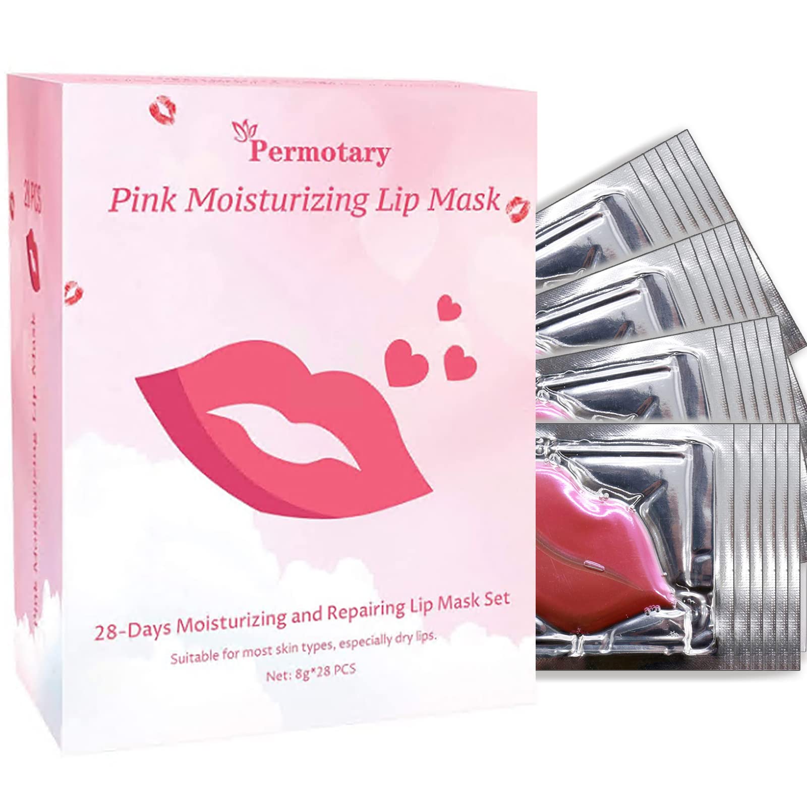 Permotary collagen lip mask packaging highlights convenient individual pouches for on-the-go hydration.