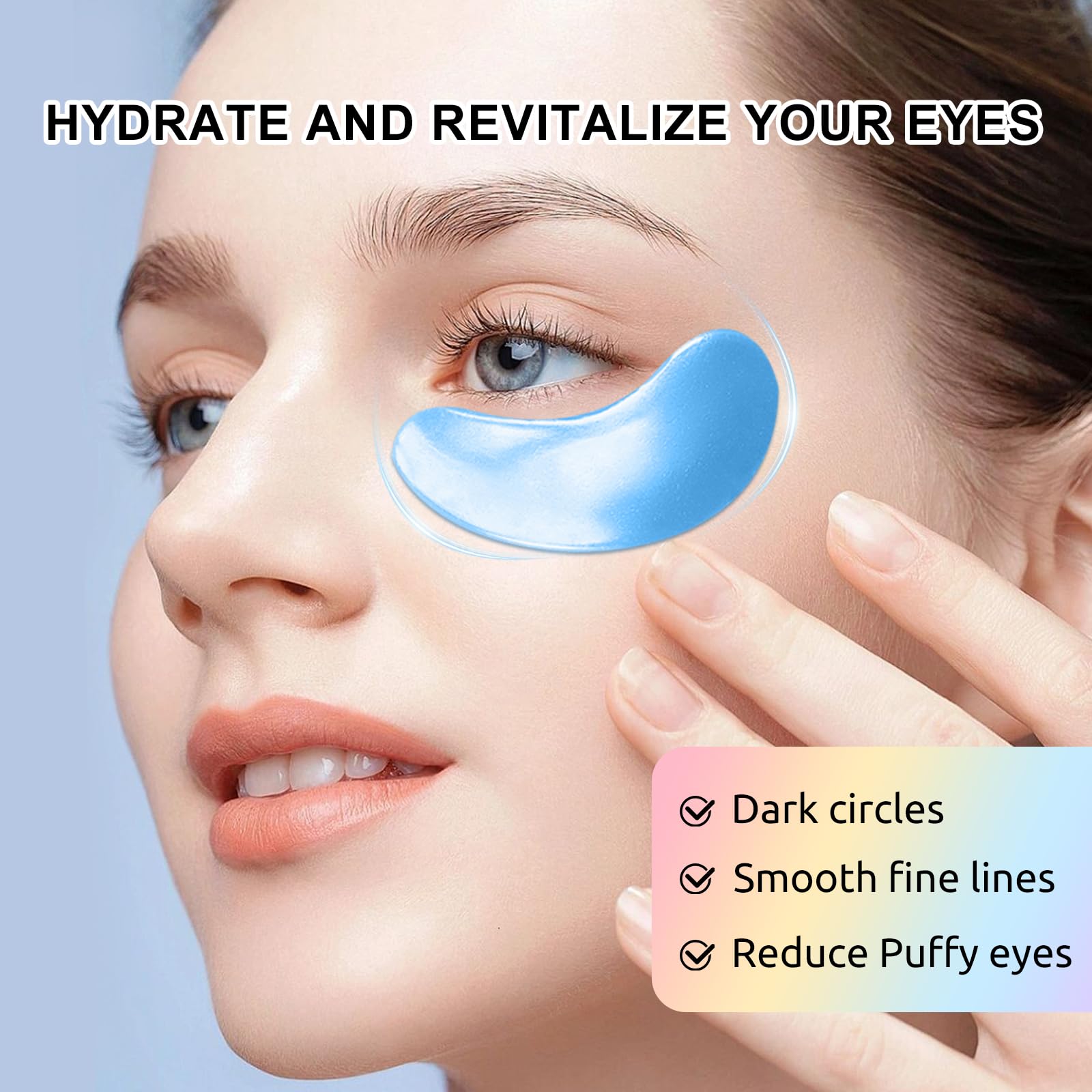Permotary crystal eye mask being applied delivers hyaluronic acid hydration.