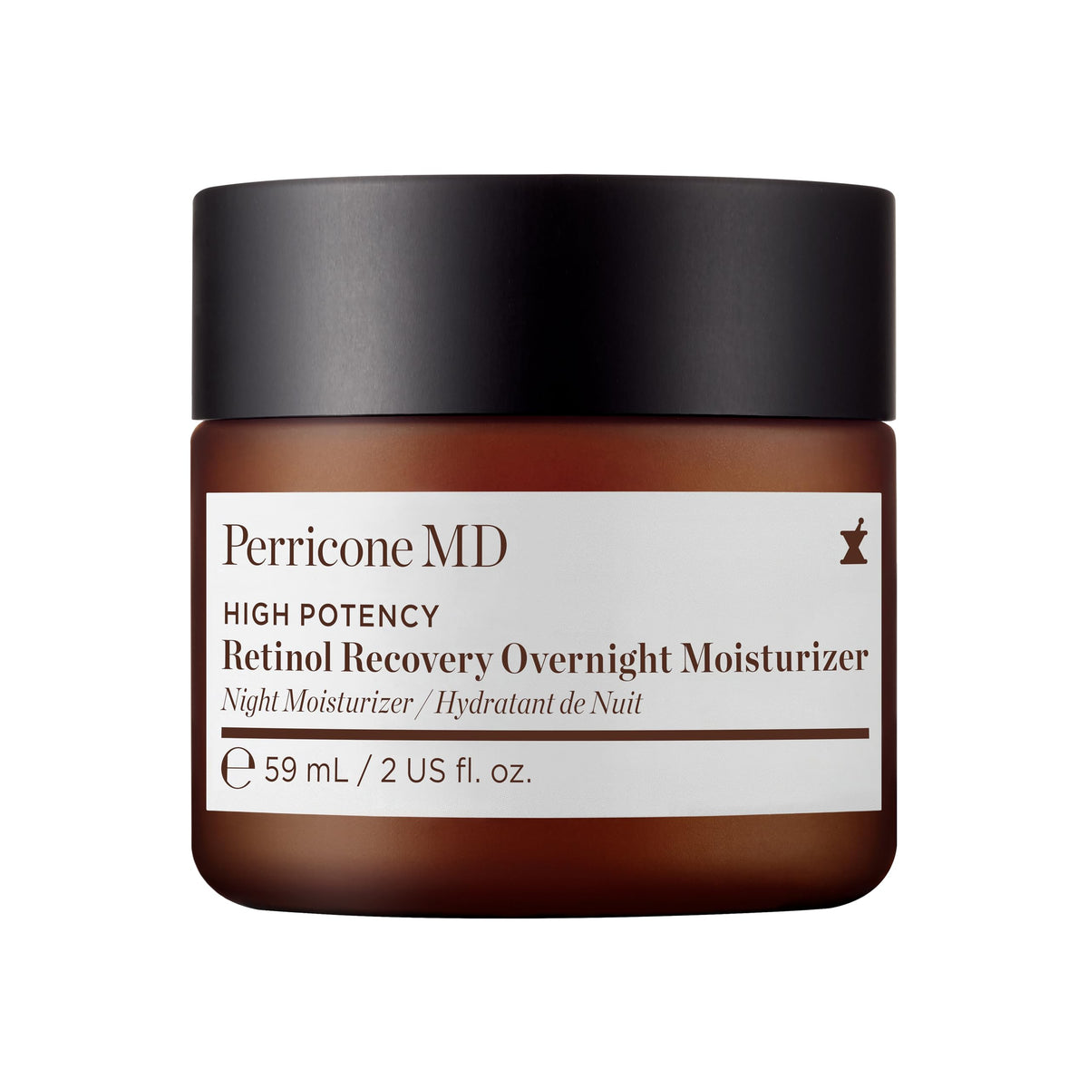 Perricone MD high-potency retinol recovery overnight moisturizer jar closeup for deep nourishment.