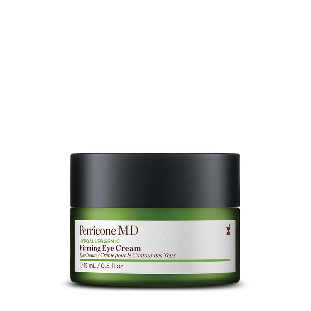 Perricone MD hypoallergenic firming eye-cream pack-shot highlights hydrating, soothing care for sensitive eye skin.