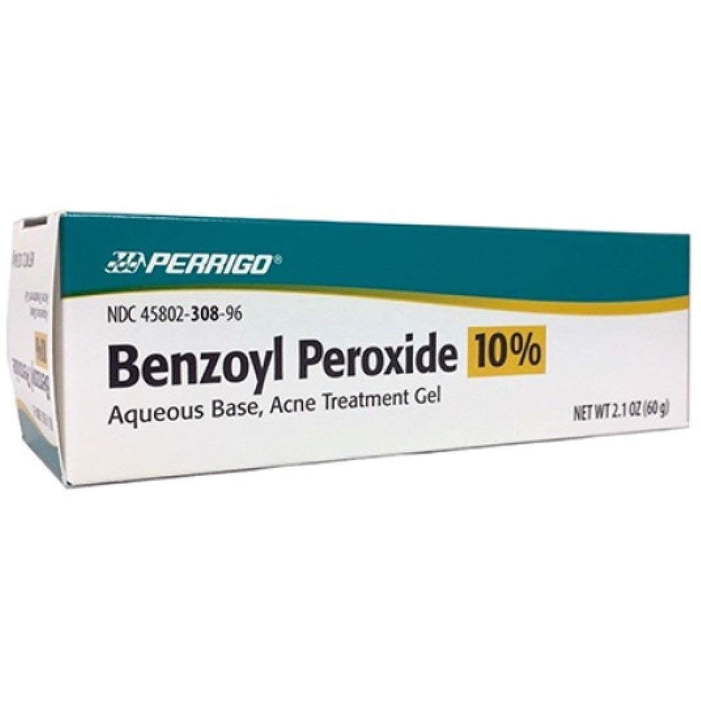 Perrigo benzoyl peroxide acne treatment gel tube for blemish-prone skin and targeted blemish care