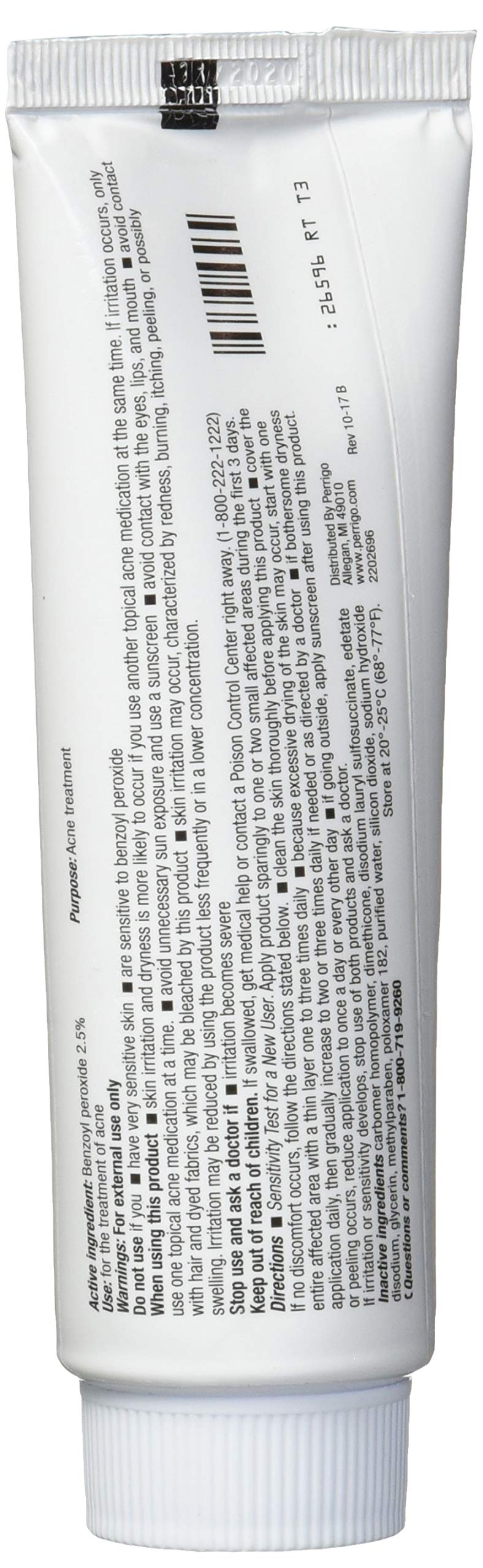 Perrigo benzoyl peroxide gel applied to skin for blemish-focused care.