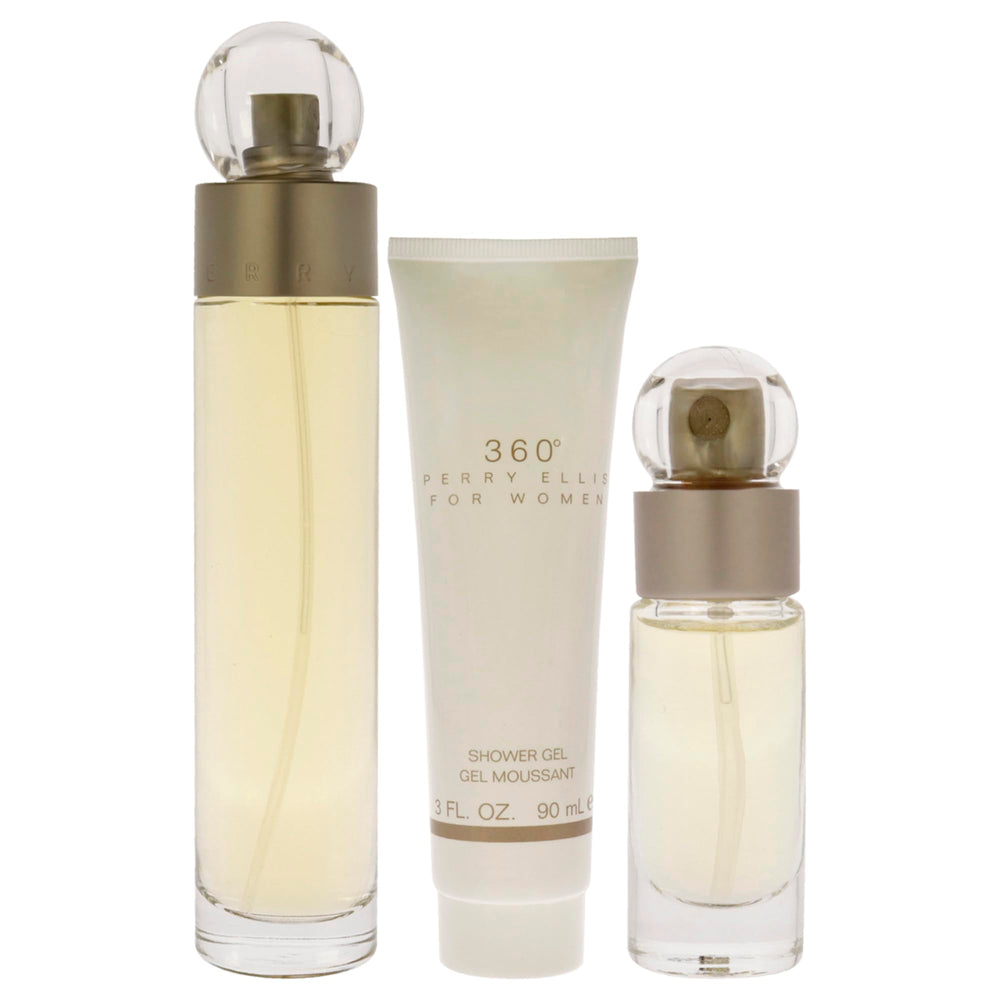 Perry Ellis 360 gift-set packaging with travel-friendly shower gel.
